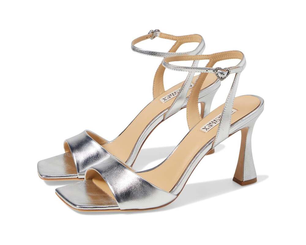 Badgley Mischka Women's Cady Sandals 9.5 Silver Leather Square Toe High Heel NIB